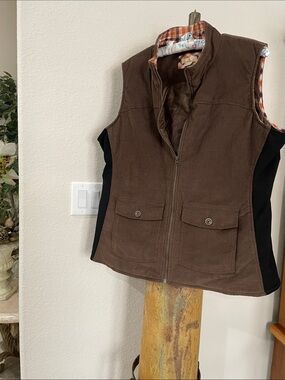 Ascend fully lined Brown & Black Corduroy full front zipper vest w pockets SZ 2X